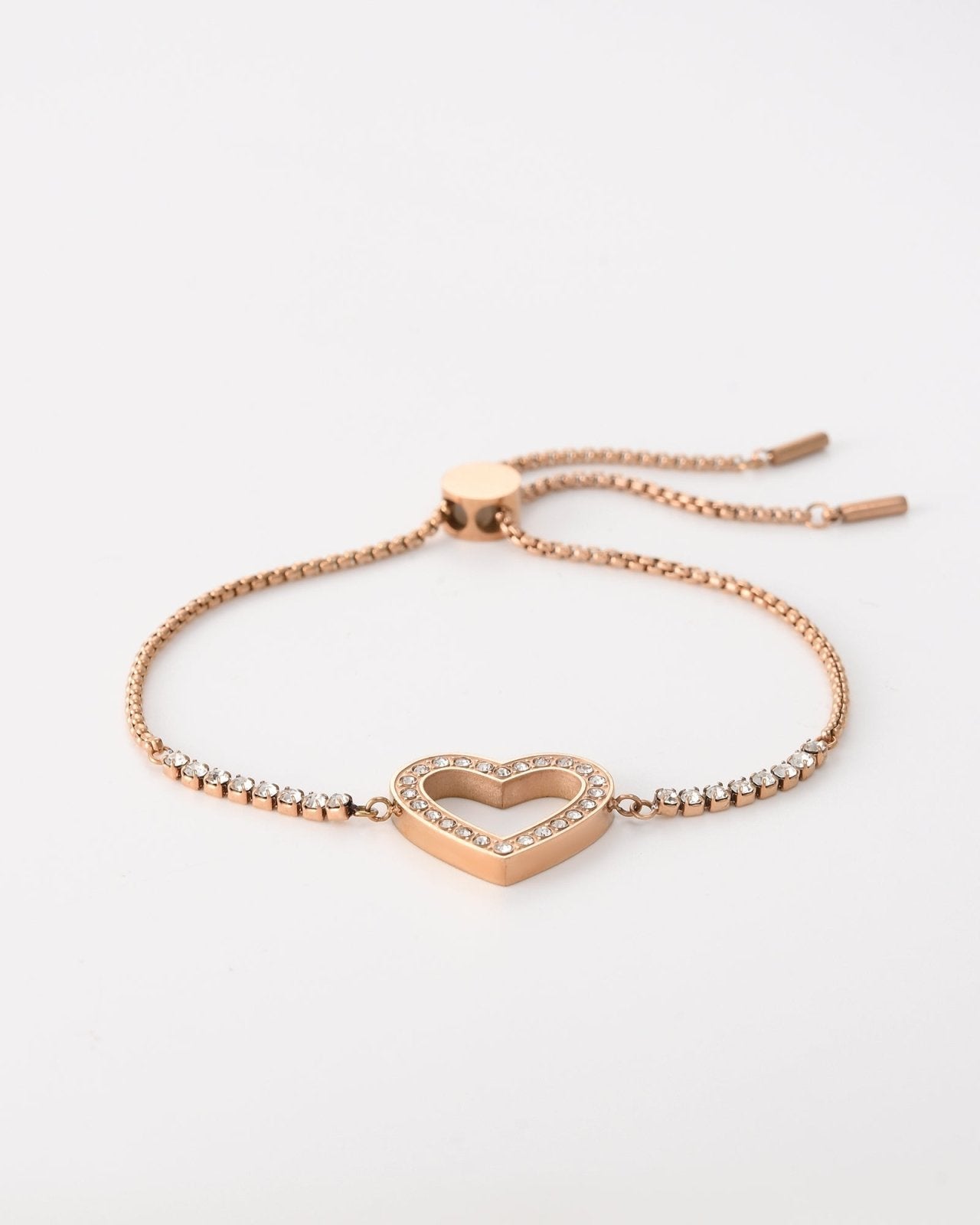 Rosekleurige armband met open hart en steentjes - Nouka