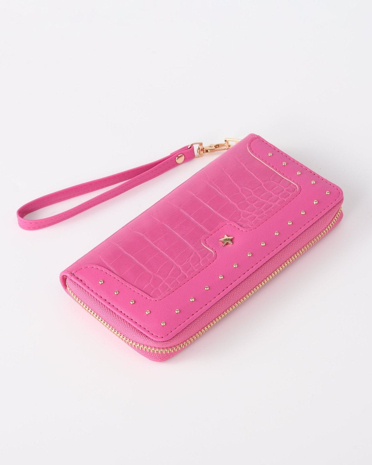 Roze croco portemonnee met studs - Nouka