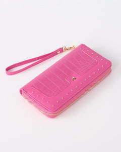 Roze croco portemonnee met studs - Nouka