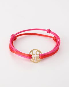 Roze en rode touwtjes armband met goudkleurige ''LOVE'' tekst - Nouka