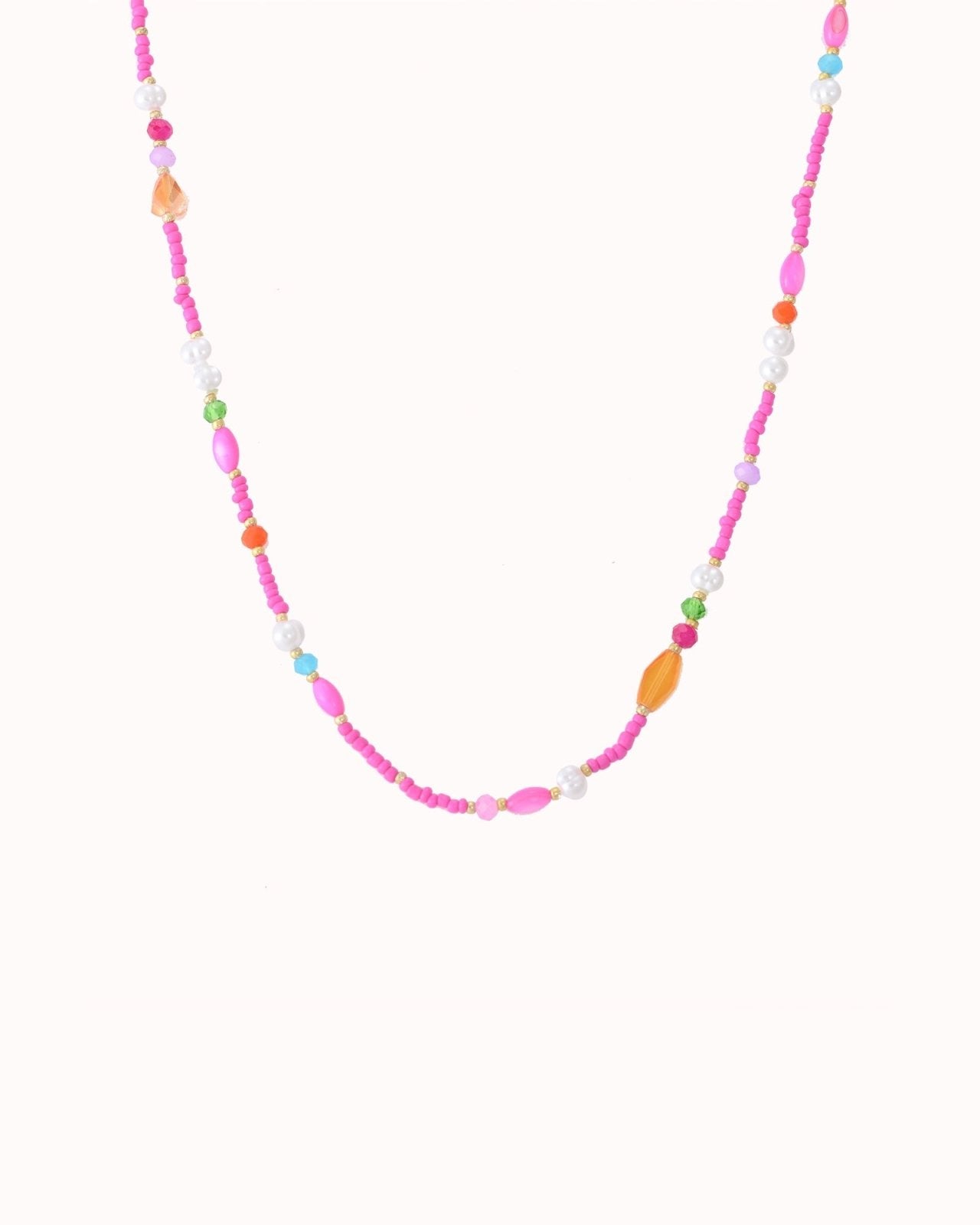 Roze ketting met multicolor kralen - Nouka