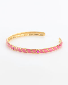 Roze smalle cuff armband met stenen en goudkleurige details - Nouka