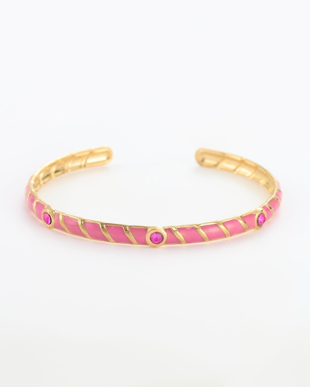 Roze smalle cuff armband met stenen en goudkleurige details - Nouka