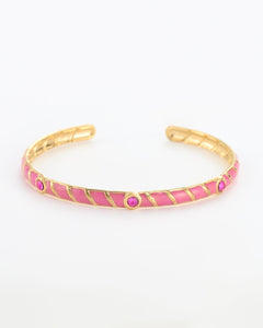 Roze smalle cuff armband met stenen en goudkleurige details - Nouka