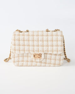 Schoudertas van beige tweed stof - Nouka