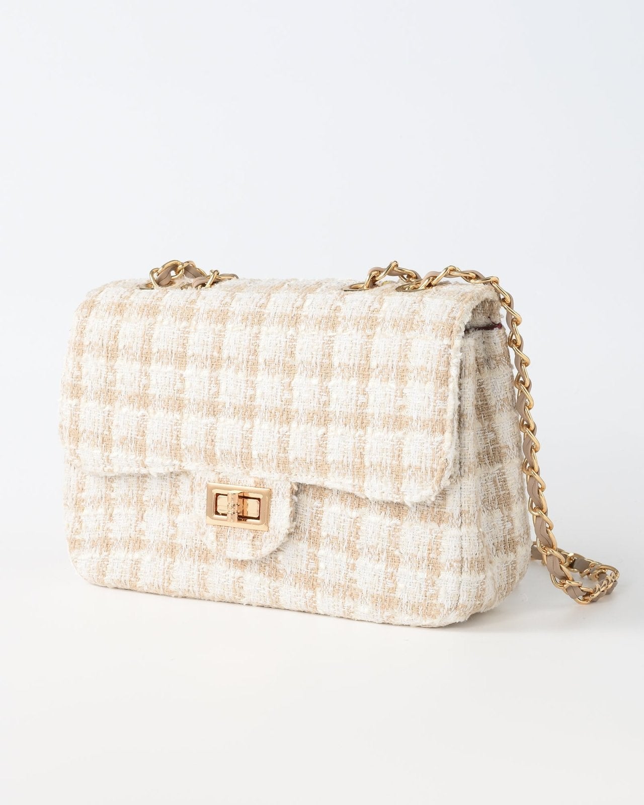 Schoudertas van beige tweed stof - Nouka