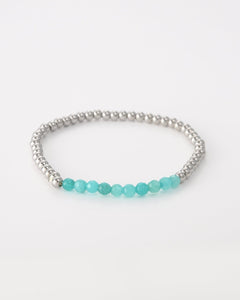 Turquoise en zilverkleurige kralen armband - Nouka