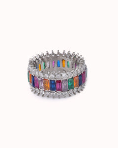 Zilverkleurige ring met multicolor steentjes - Nouka