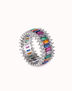 Zilverkleurige ring met multicolor steentjes - Nouka