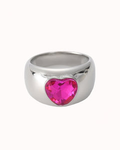 Zilverkleurige ring met roze steen - Nouka