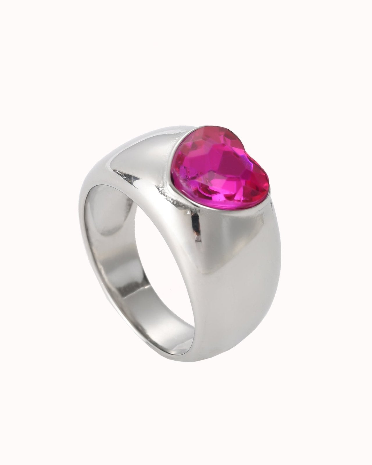 Zilverkleurige ring met roze steen - Nouka