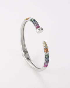 Zilverkleurige spijker cuff armband met multicolor steentjes - Nouka