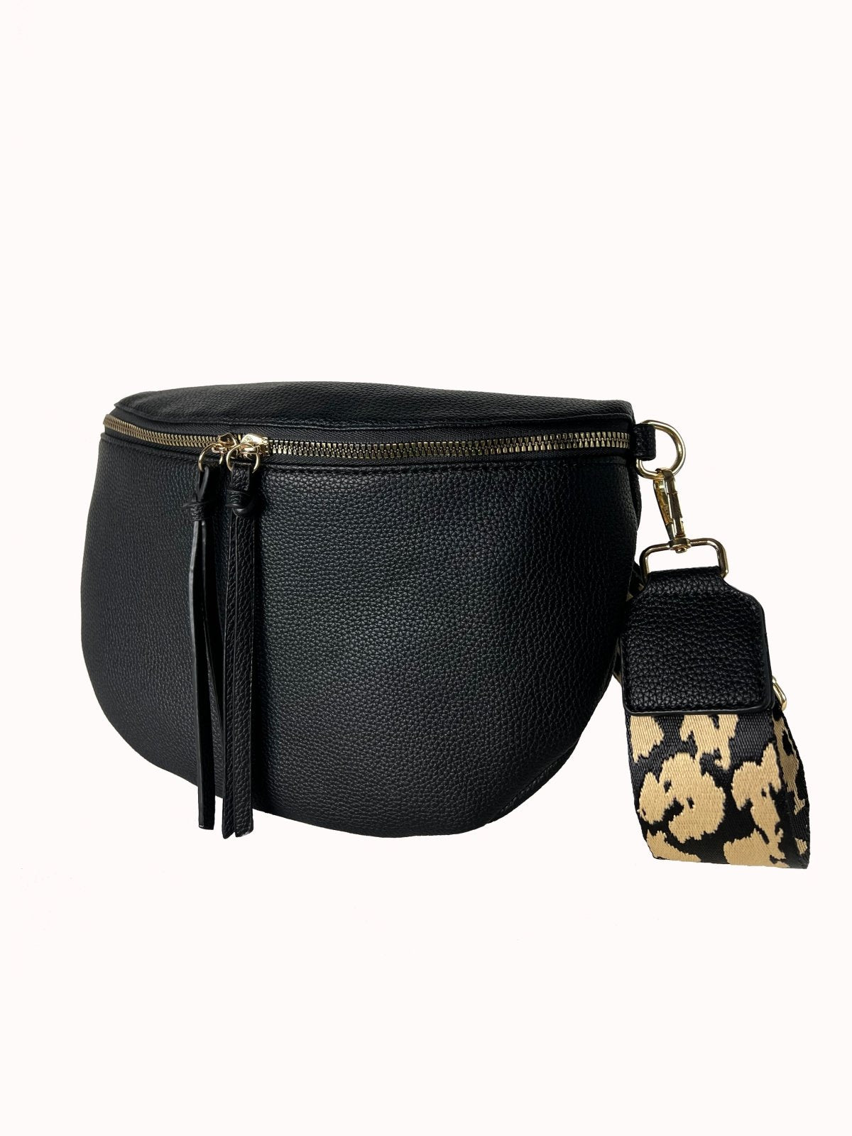 Zwarte crossbody buideltas met panter hengsel - Nouka