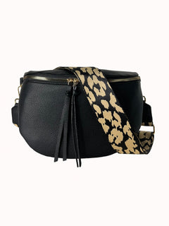 Zwarte crossbody buideltas met panter hengsel - Nouka