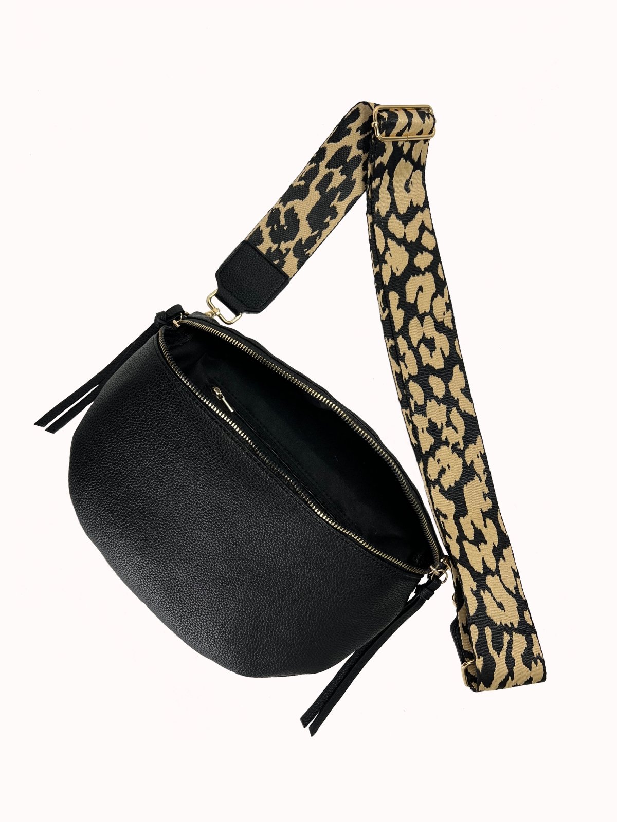 Zwarte crossbody buideltas met panter hengsel - Nouka